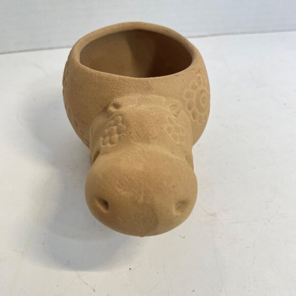 Vintage Ceramic Hippy Hippo Planter with Floral Embossed Design - Picture 4 of 13
